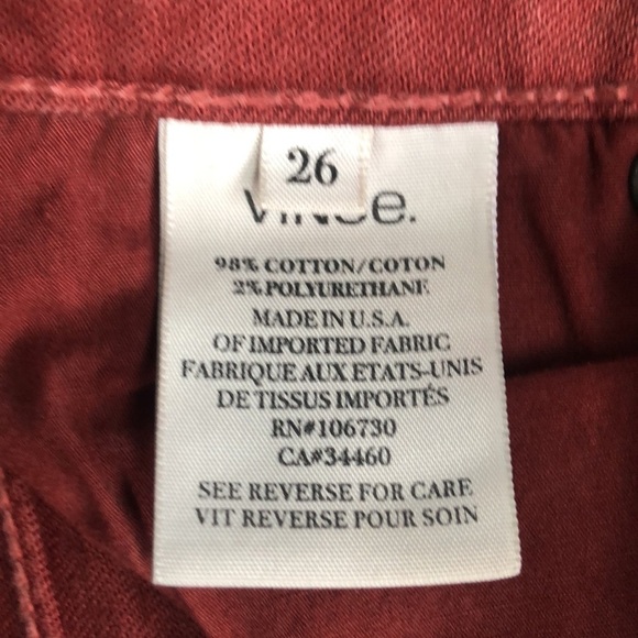 Vince LOLA STOVEPIPE Rust Red Coated Ultra Skinny Jeans Size 26 - Picture 5 of 10
